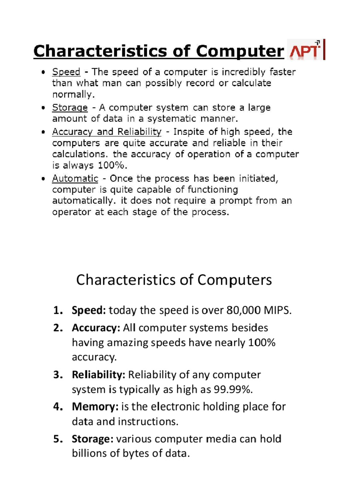 Characteristics of a computer and application - Computer engineering ...