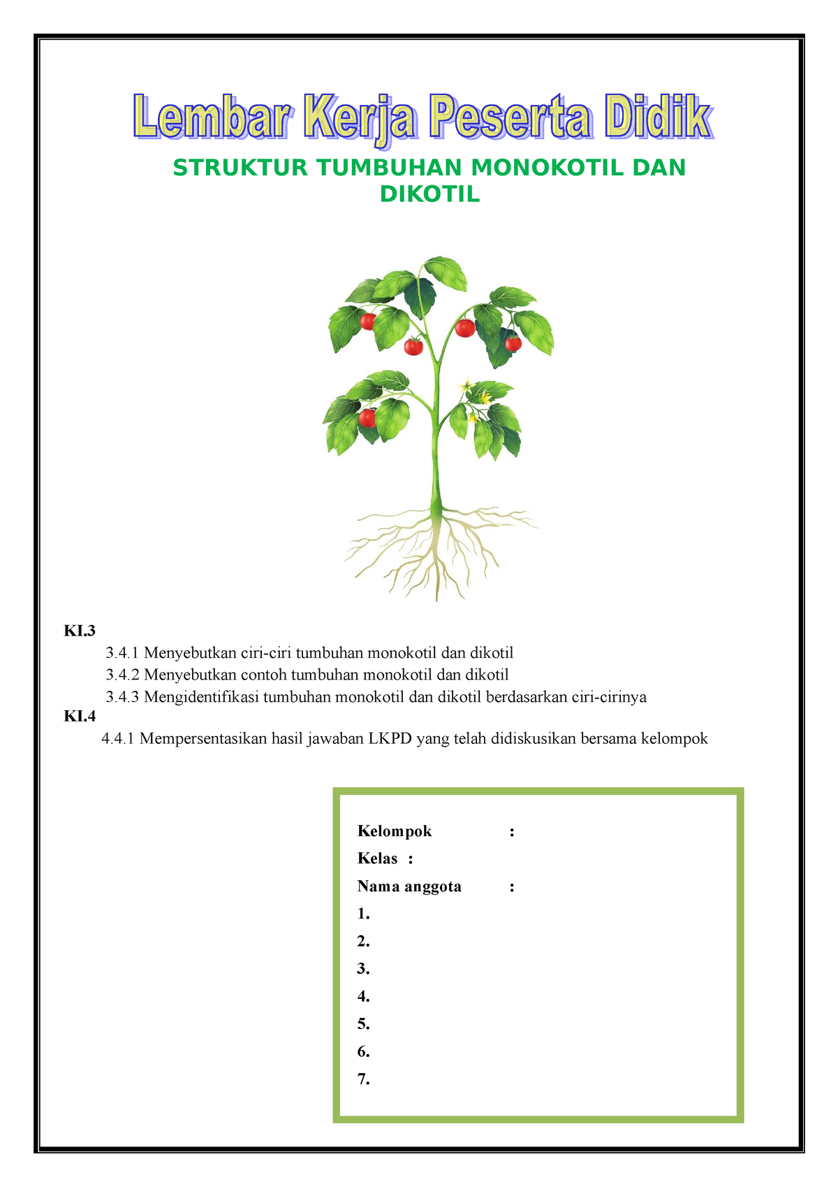 Lkpd Struktur Dan Fungsi Tumbuhan Kelas 8 Worksheet V 9940