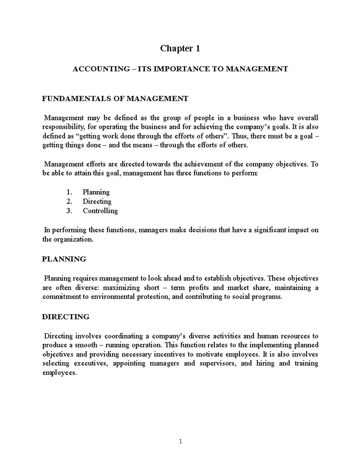 Management Accounting Ch 1 and 2 - Chapter 1 ACCOUNTING – ITS ...