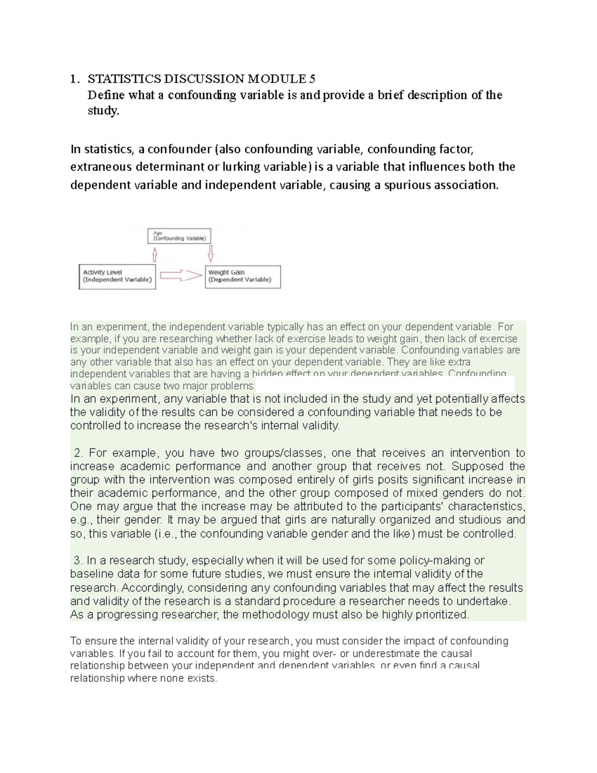 Statistics Discussion Module 5 Define what a confounding variable is