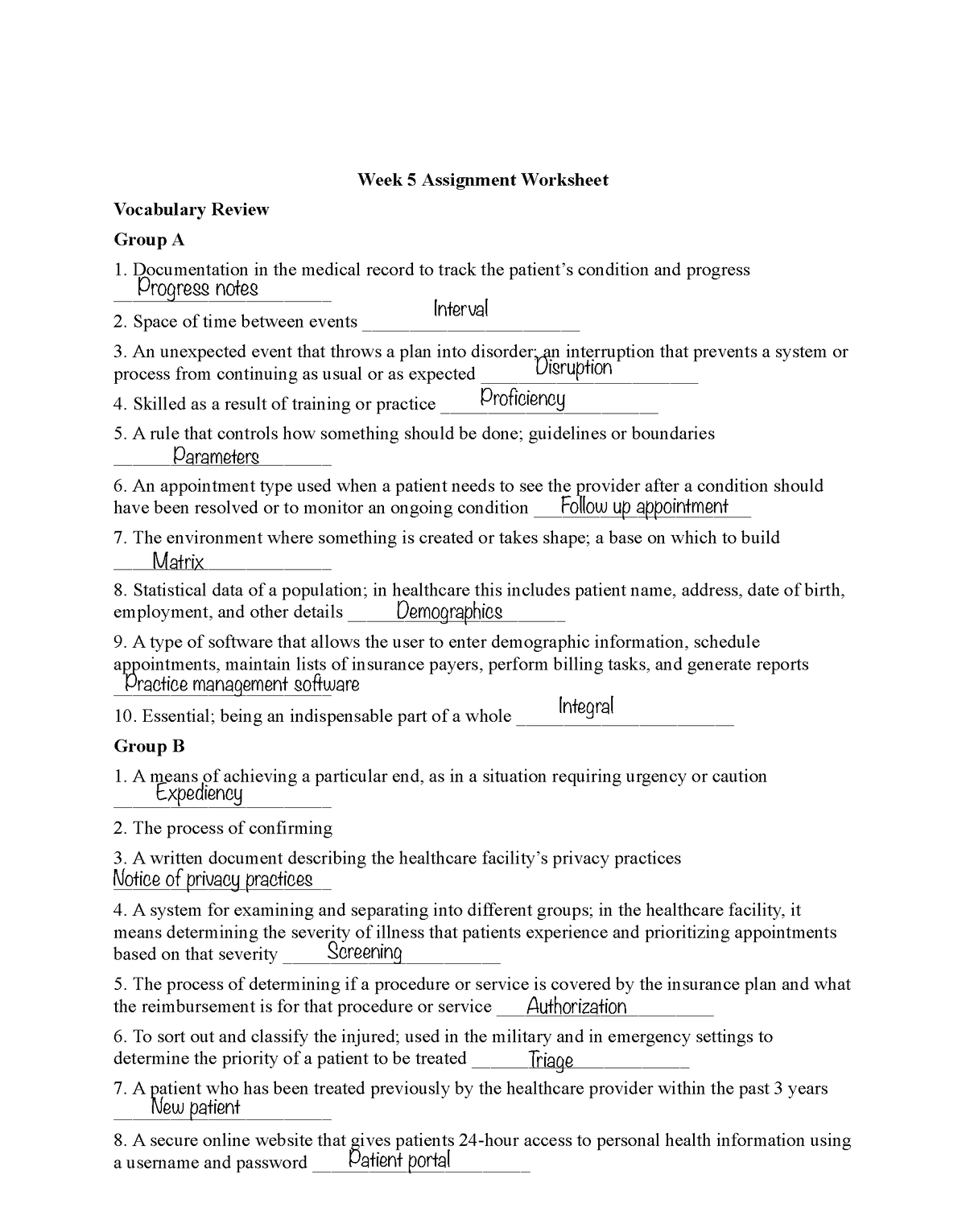 Week 5 Assignment - Week 5 - Week 5 Assignment Worksheet Vocabulary ...