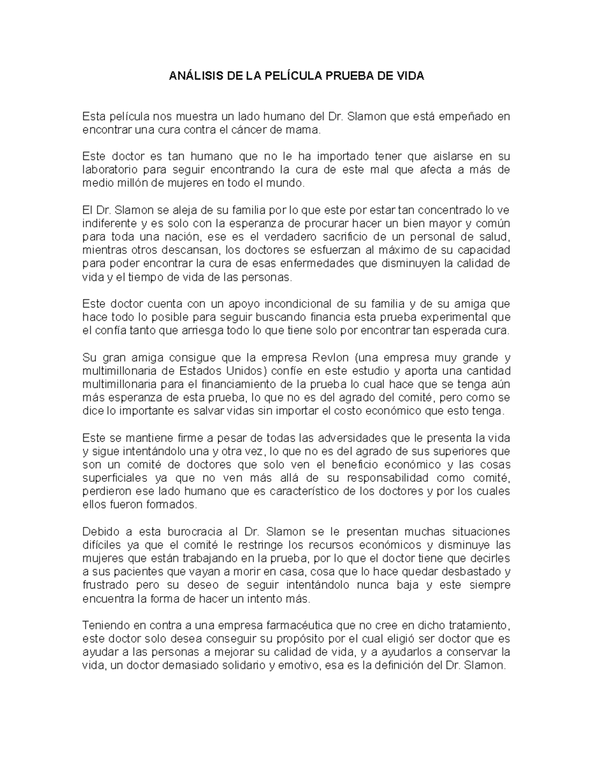 Analisis Pelicula Prueba De Vida Analisis De La Pelicula Prueba De Vida Esta Pelicula Nos Muestra Studocu