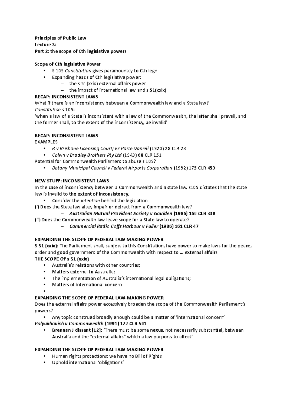 Principles of Public Law Lecture 3- Part 2- the scope of Cth ...