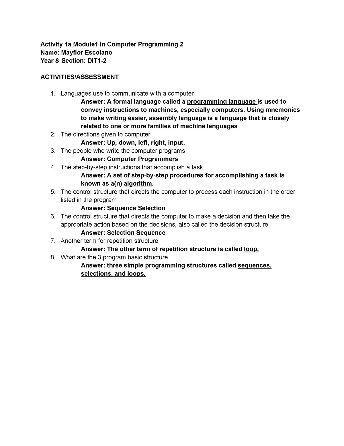 Activity 1A Module 1-1 - Assignments - Activity 1a Module1 In Computer ...