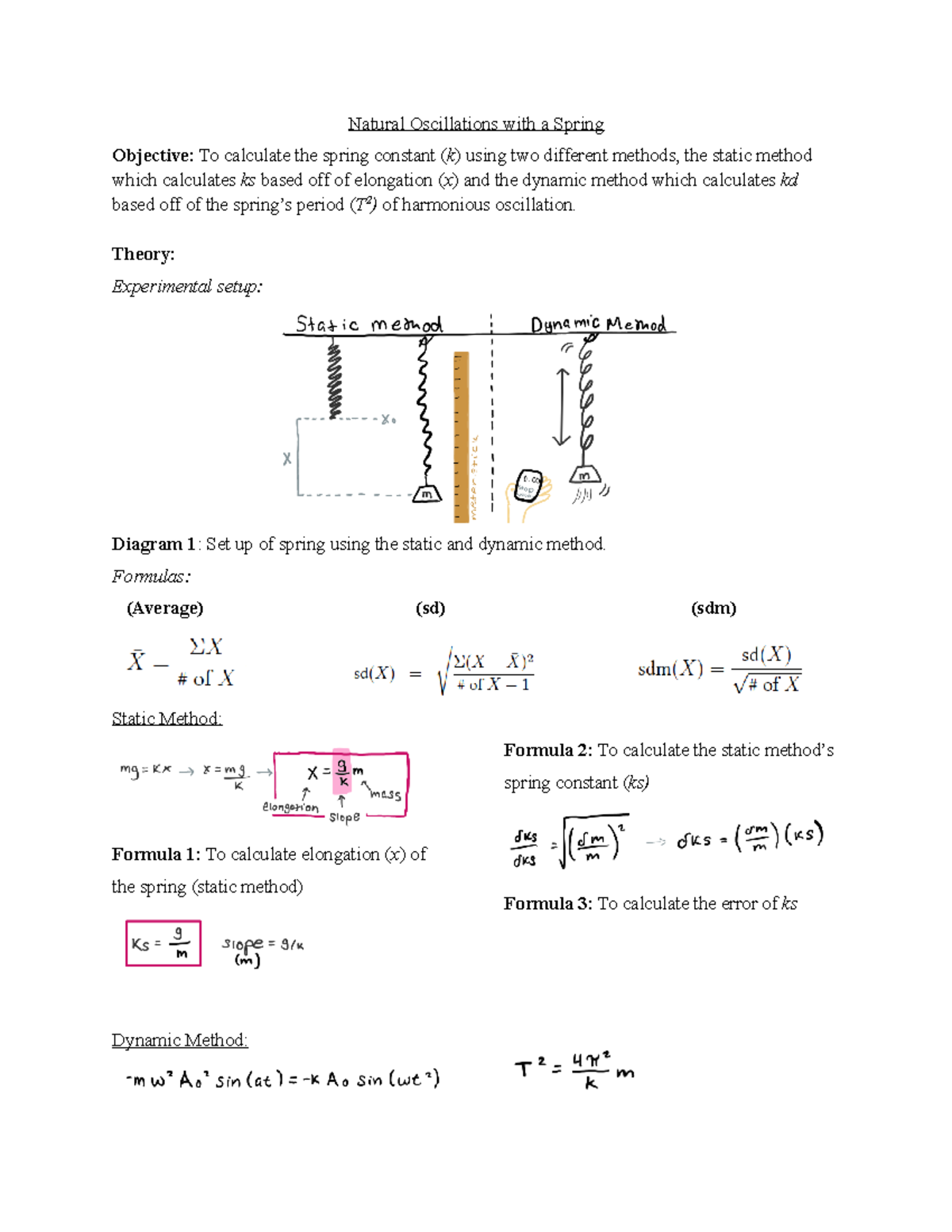 Lab 9 (natural oscillationspring) Natural Oscillations with a Spring
