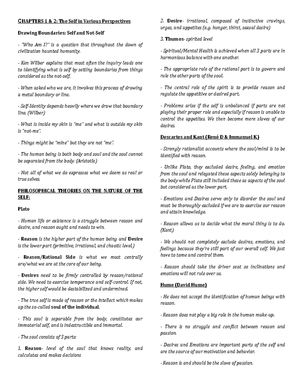 UTS Prelim Summary - The Self in Various Perspectives and Drawing ...