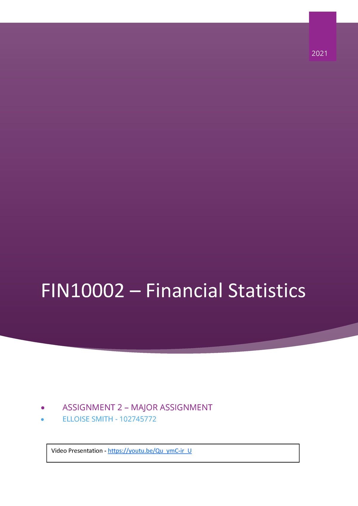 fin10002 financial statistics assignment 2 major assignment