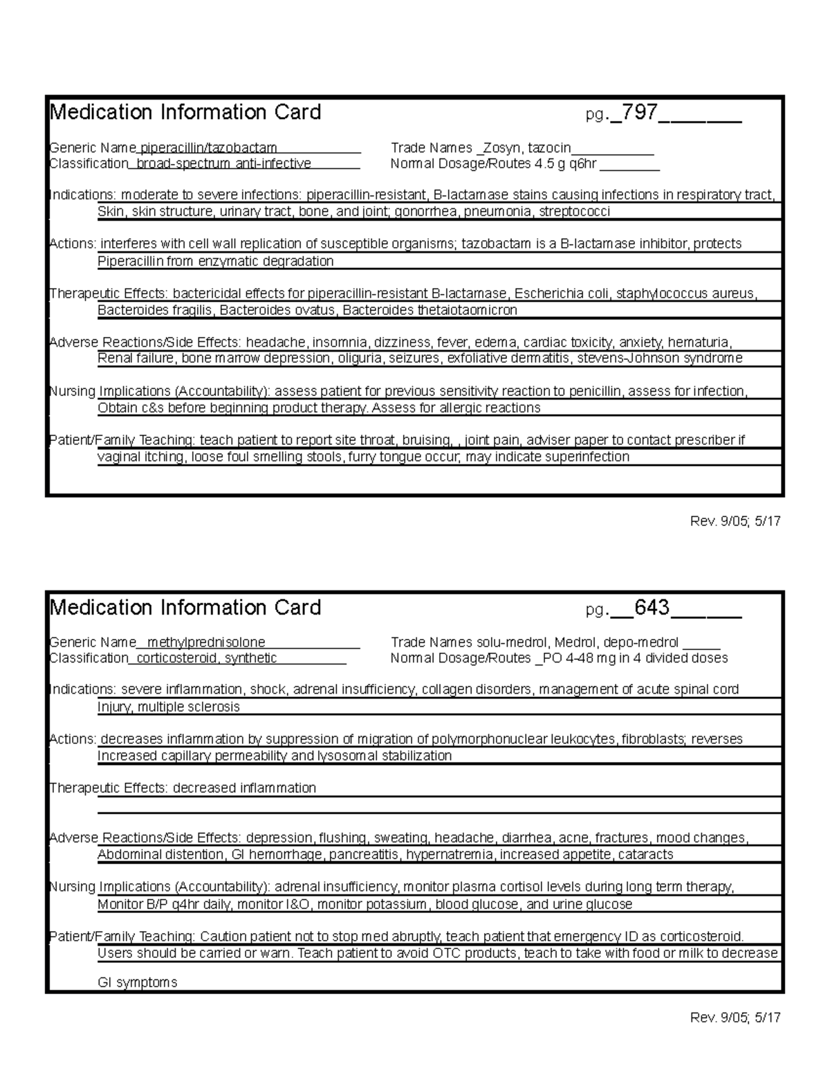 Med Card Week 3 - Med cards - Medication Information Card pg.797 ...