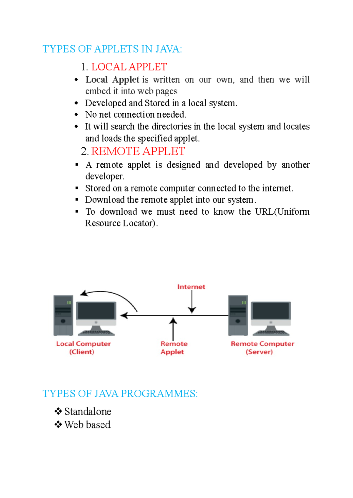 Types OF Applets IN JAVA - TYPES OF APPLETS IN JAVA: 1. LOCAL APPLET ...