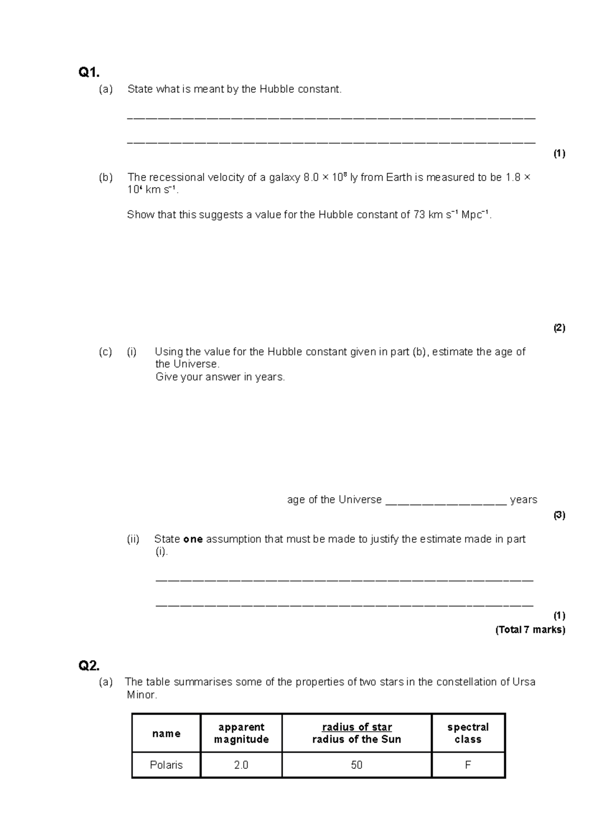 28 Astrophysics 3 Cosmology questions - Q1. (a) State what is meant by ...