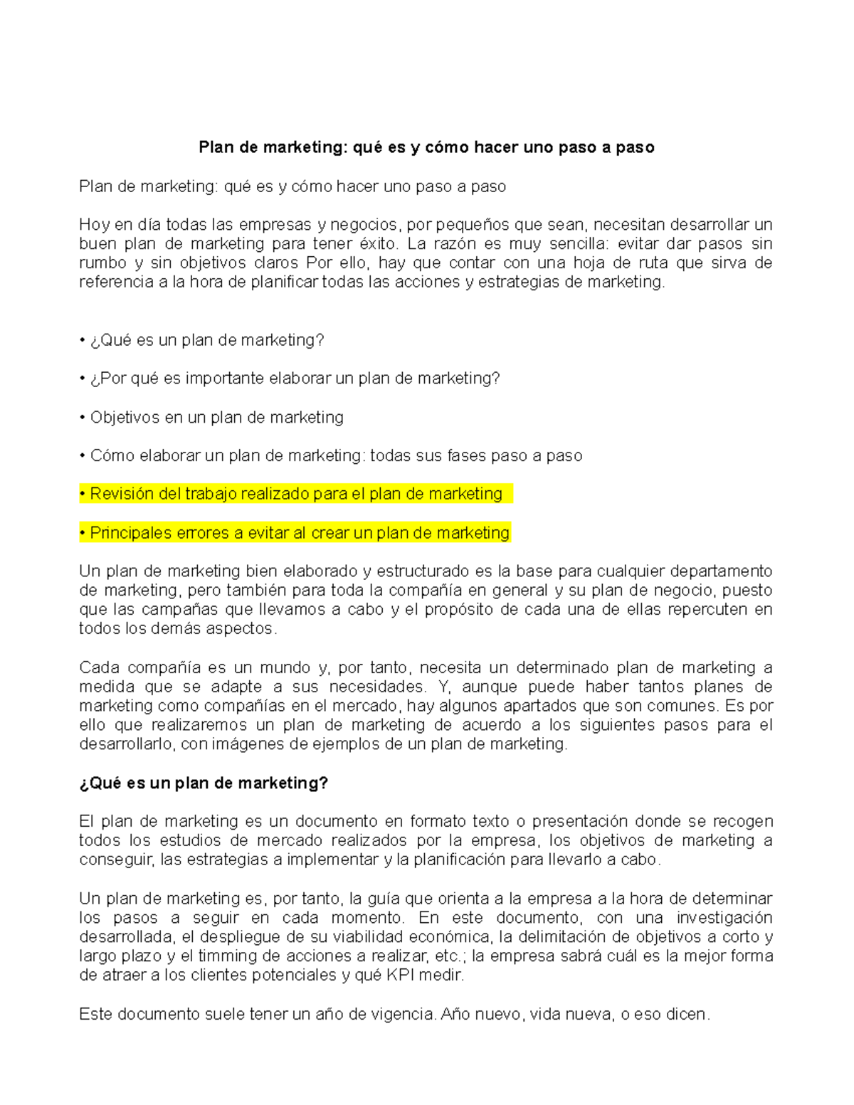 Plan de marketing - nada - Plan de marketing: qué es y cómo hacer uno ...