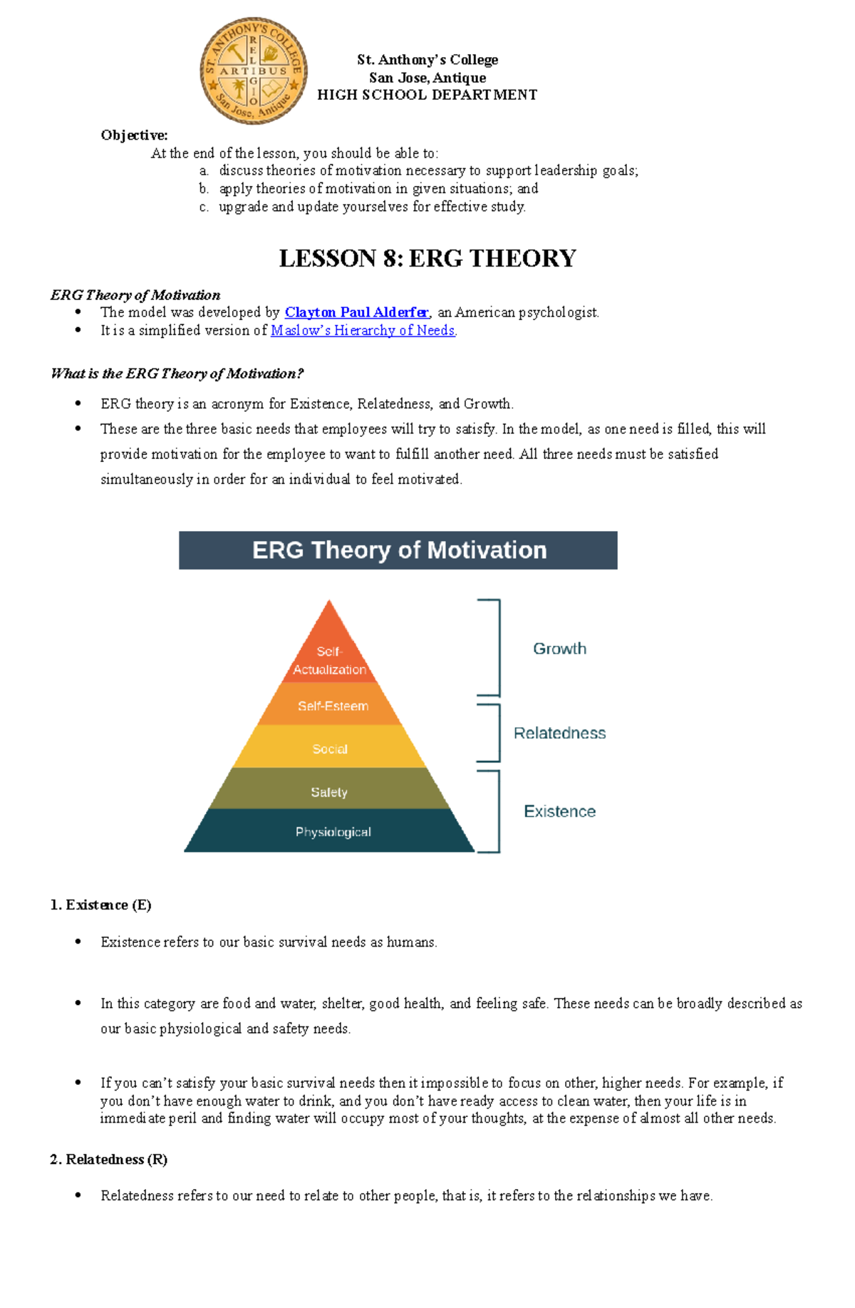 Handouts - ERG Theory - Leadership Development 2 helps you be equipped ...