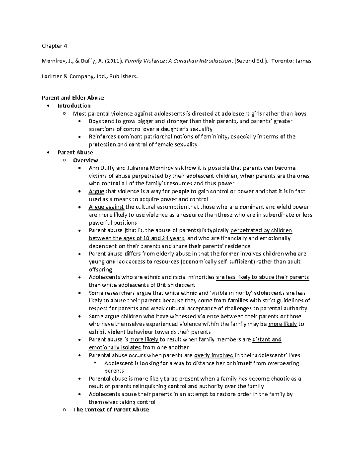 Violence and the Family - Lecture notes - Chapter 4 - Chapter 4 Momirov ...