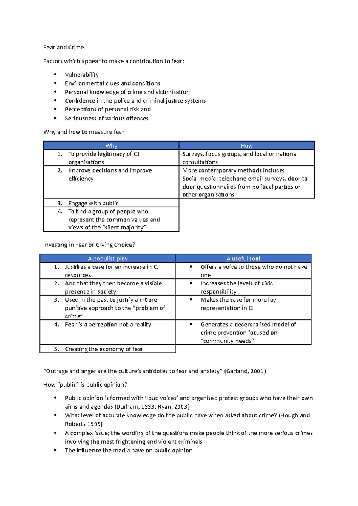 2 - lecture notes - Fear and Crime Factors which appear to make a ...