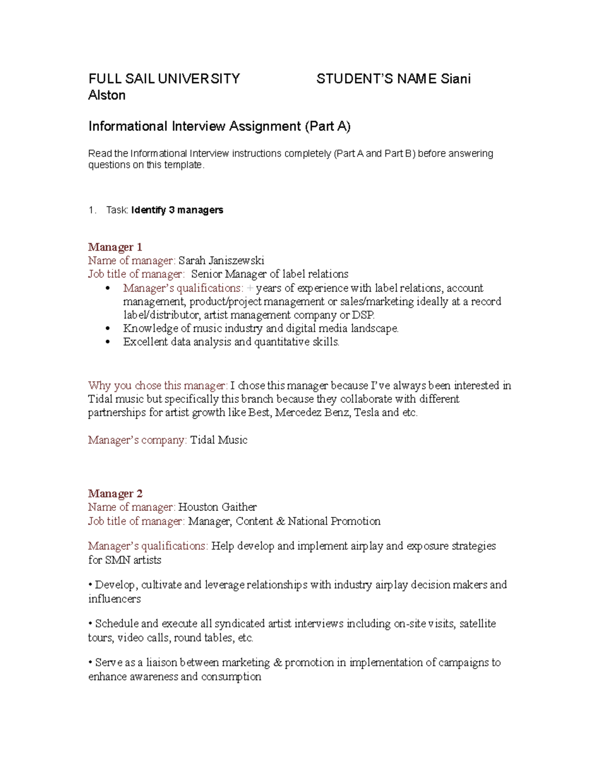 BMA Informational Interview Part A Template alston - FULL SAIL ...