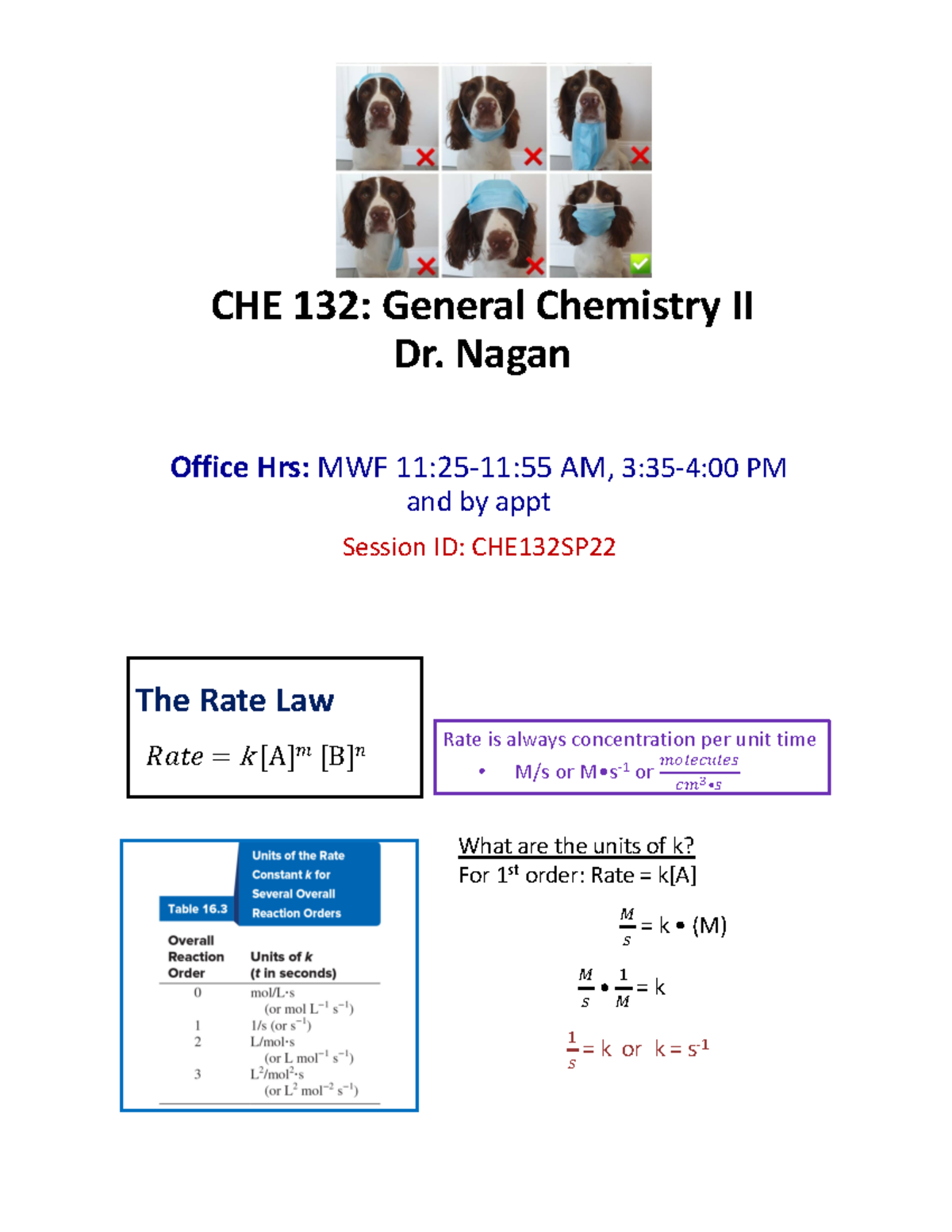 Lecture 6 - CHE 132: General Chemistry II Dr. Nagan Office Hrs: MWF 11: ...