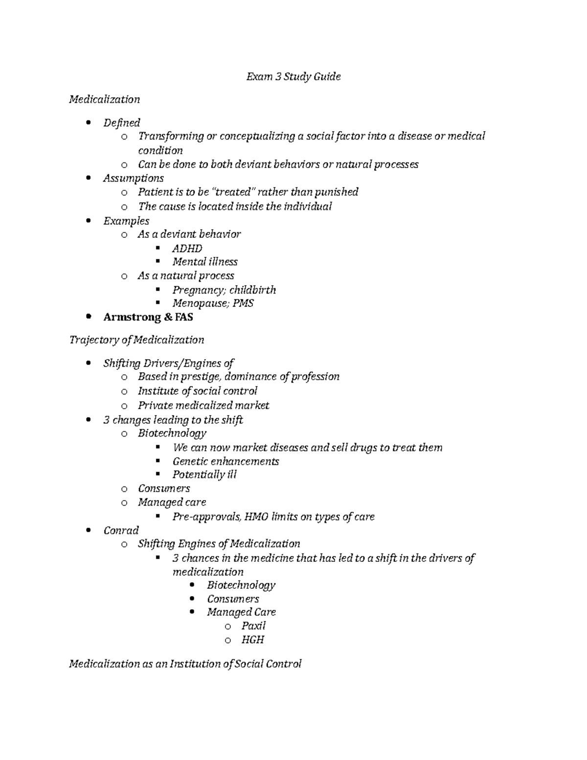 SOCI exam 3 study guide - Lecture notes 14-20 - Exam 3 Study Guide ...