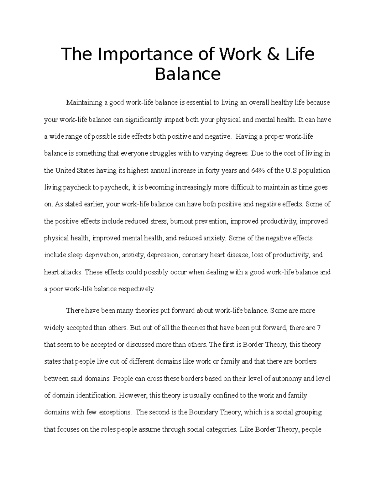 White Paper The Importance of Work & Life Balance Maintaining a good