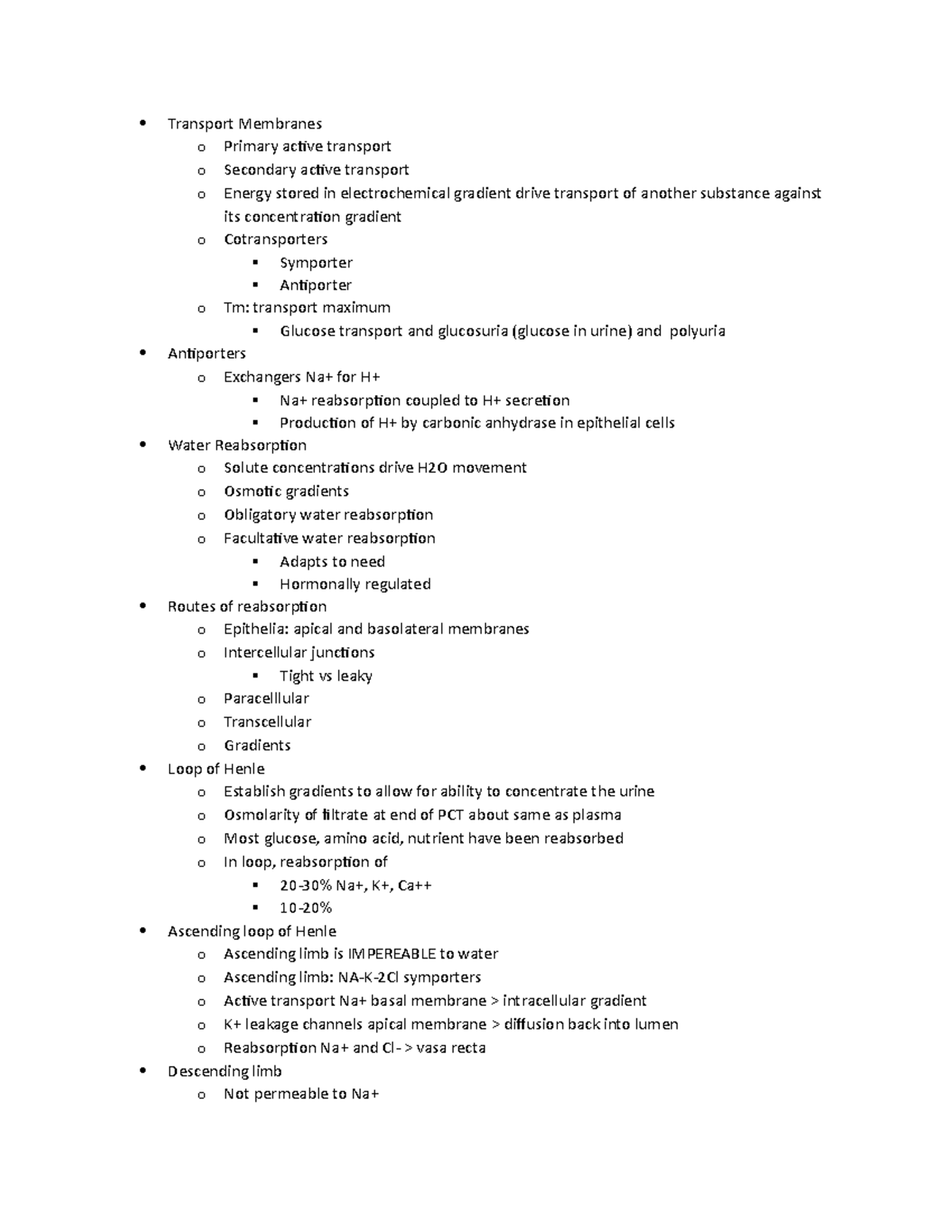 Transport Membrane - notes - Transport Membranes o Primary active ...