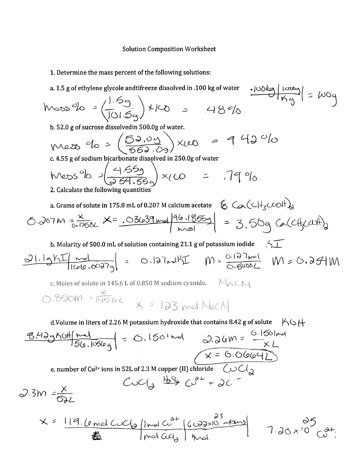 Nsc-130 solution composition worksheet answers - Solution Composition ...