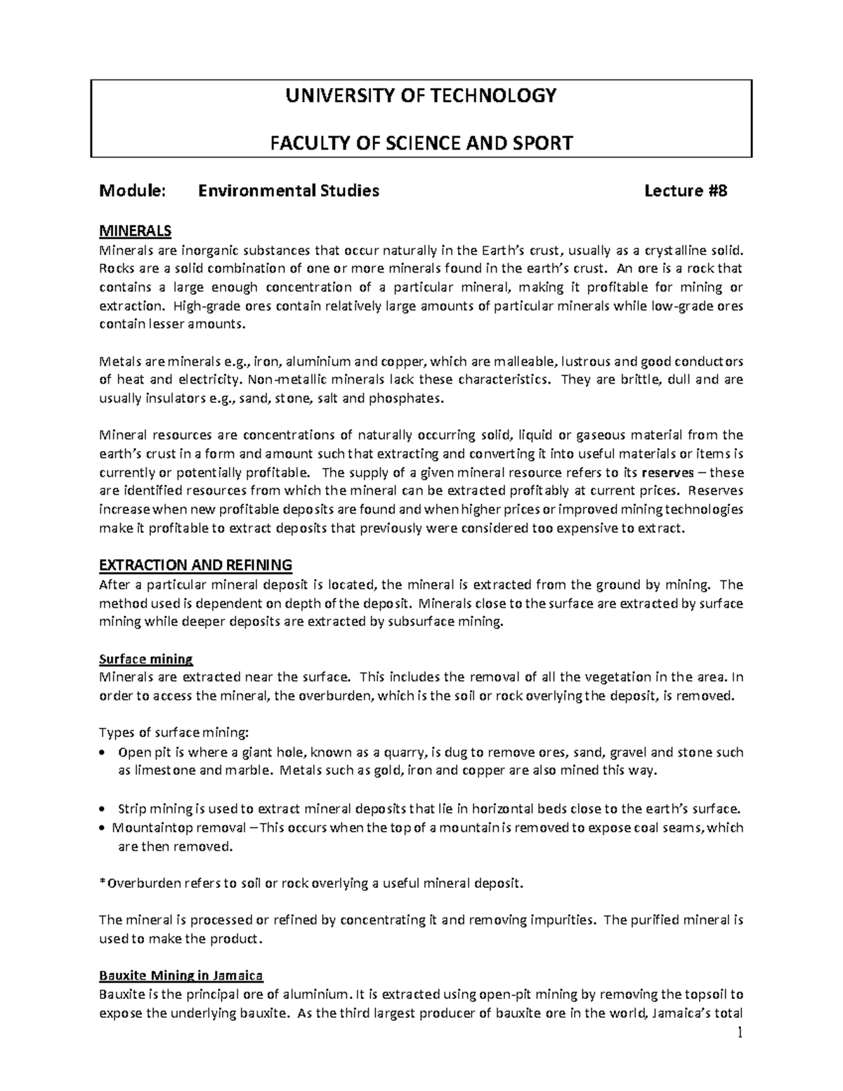 Lecture Notes #8 - Work to practice - UNIVERSITY OF TECHNOLOGY FACULTY ...
