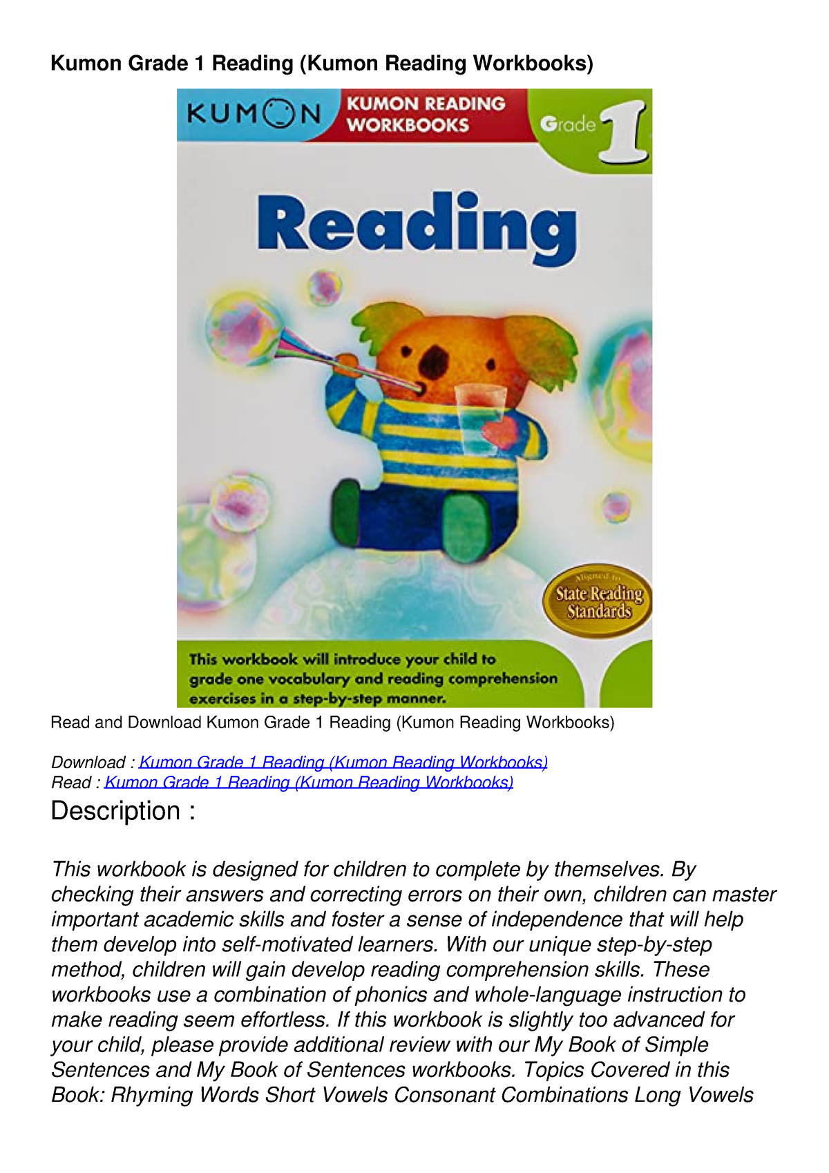 PDF/READ Kumon Grade 1 Reading (Kumon Reading Workbooks) Kumon Grade 1 Reading (Kumon Reading