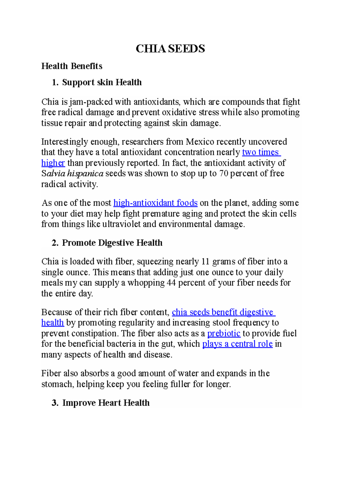 Chia seed health benefits CHIA SEEDS Health Benefits Support skin