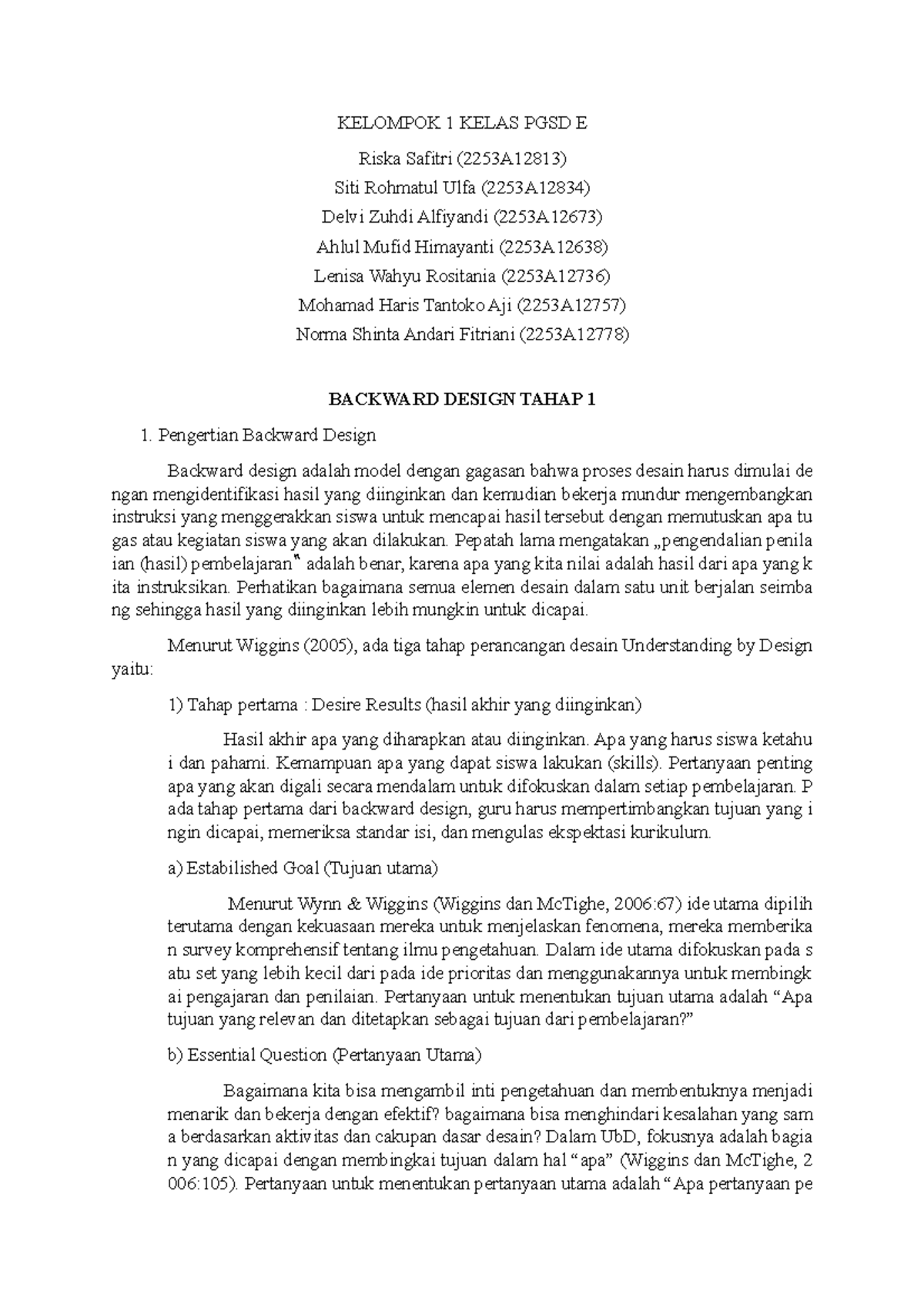 Tahap 1 Backward Design - KELOMPOK 1 KELAS PGSD E Riska Safitri