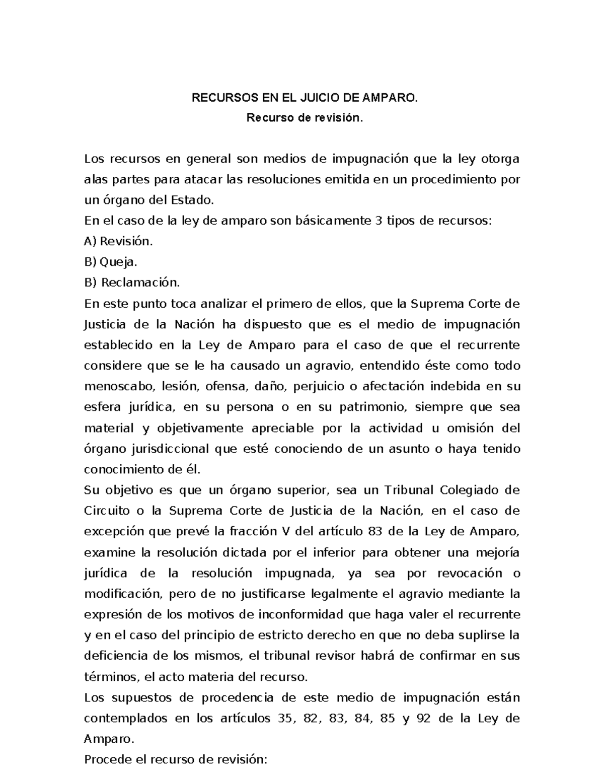 Recursos EN EL Amparo - RECURSOS EN EL JUICIO DE AMPARO. Recurso de ...
