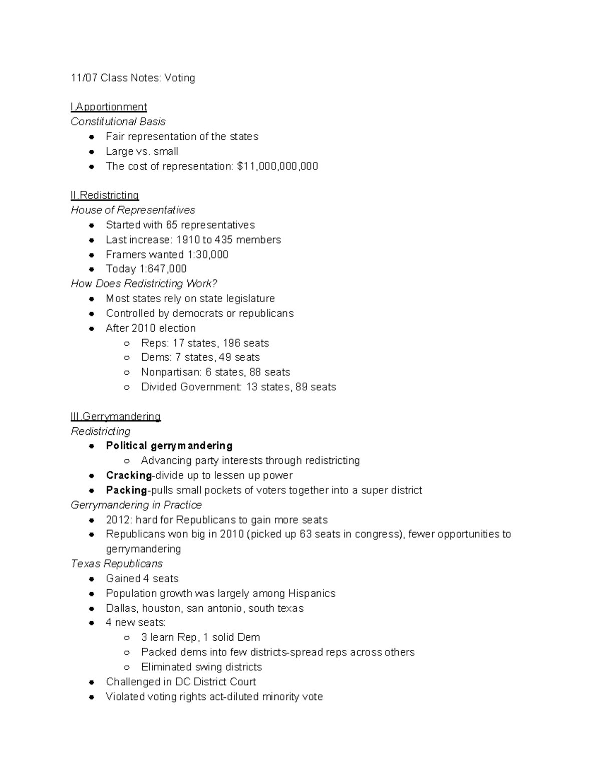 11/07 Class Notes Voting - 11/07 Class Notes: Voting I Constitutional ...