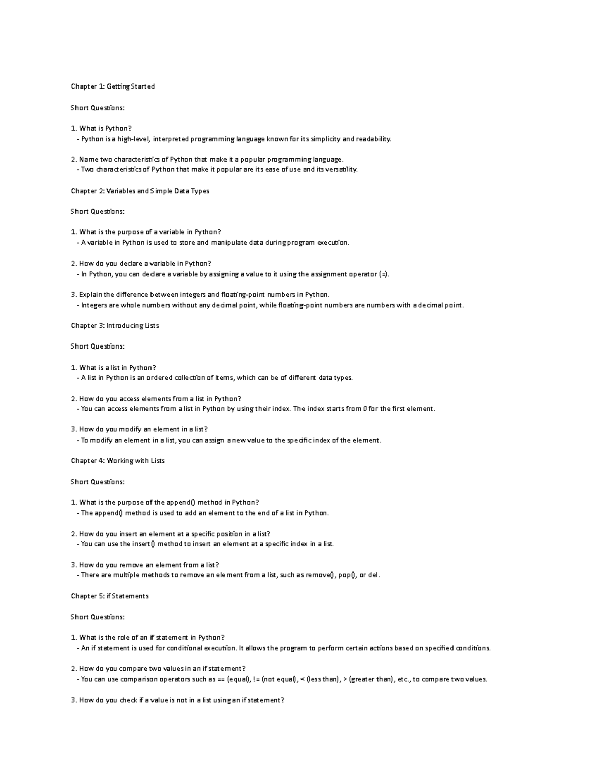 Python Short Qs - nice - Chapter 1: Getting Started Short Questions ...
