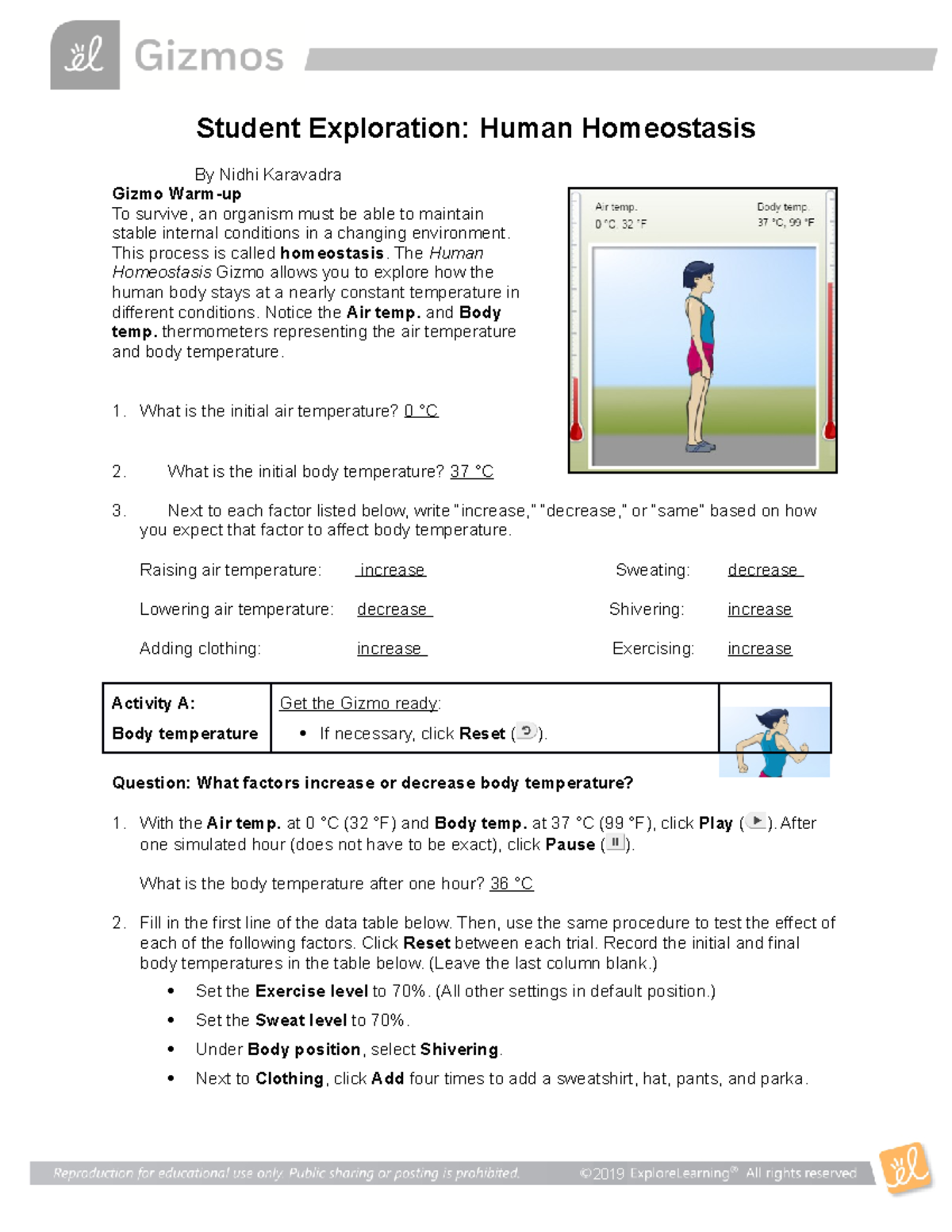 Gizmo Lab - Human Homeostasis Student Version - Student Exploration ...