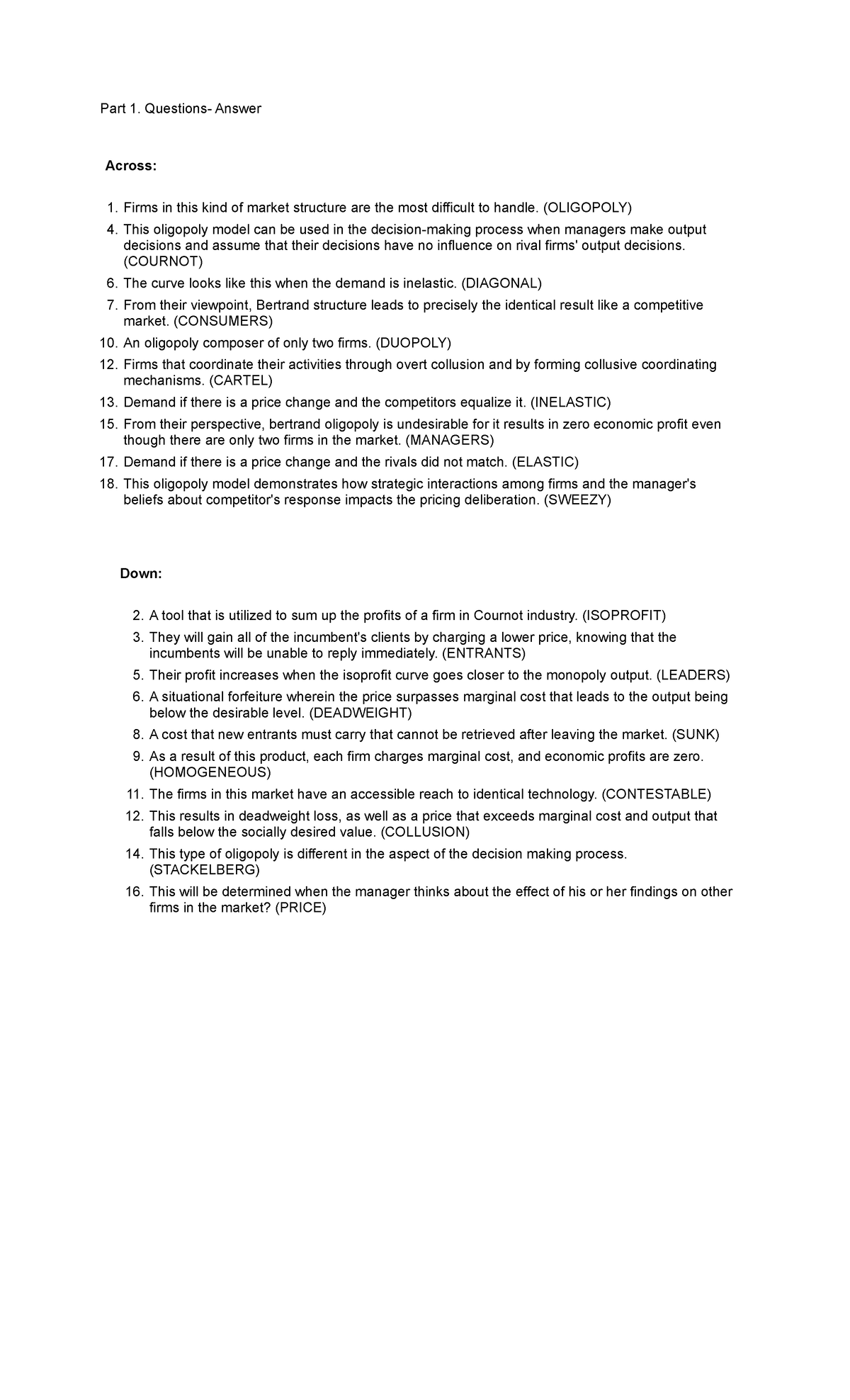 BSA 1B Dfuntorum, J Part 1. Questions Answer Across Firms in this