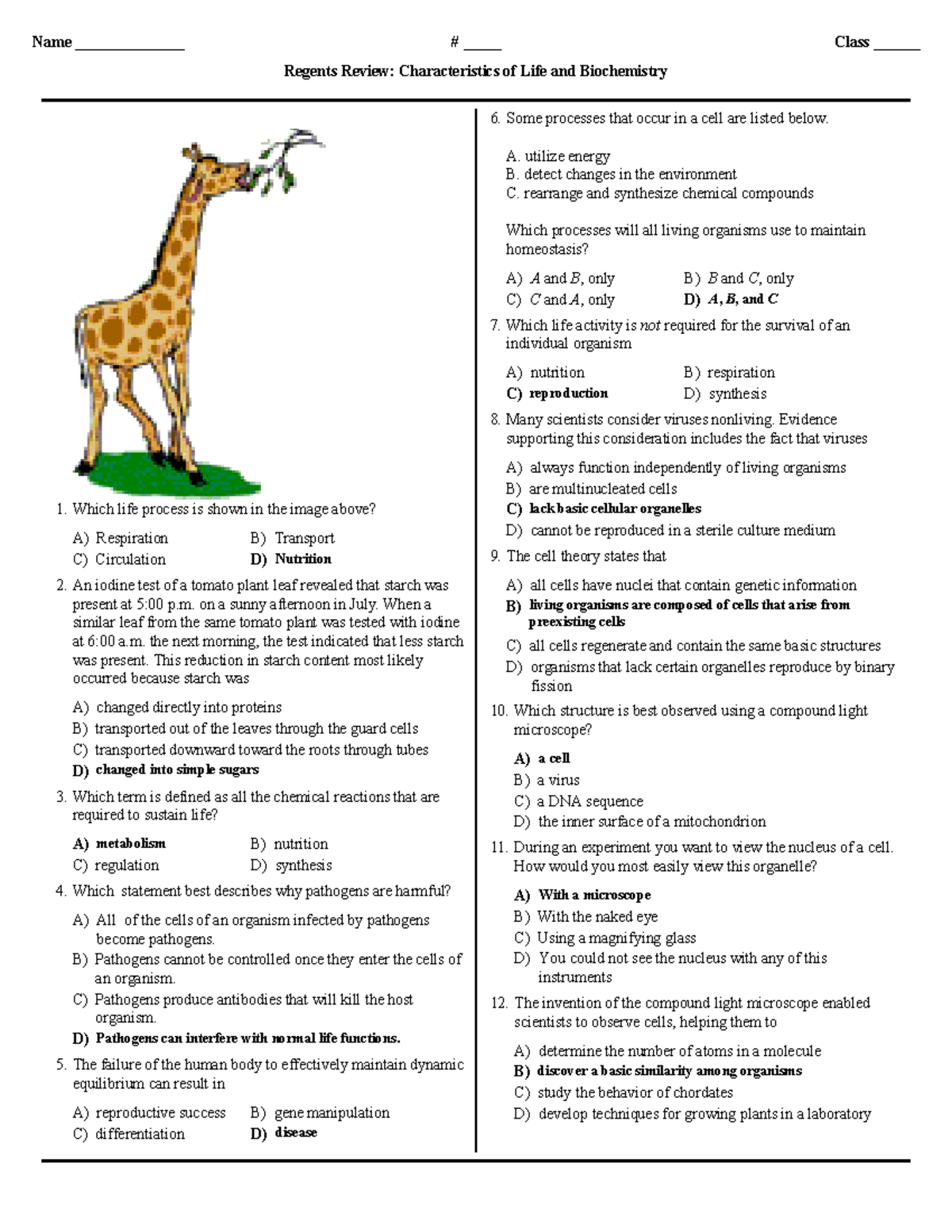Characteristics of life and biochemistry - teachers copy - Name ...