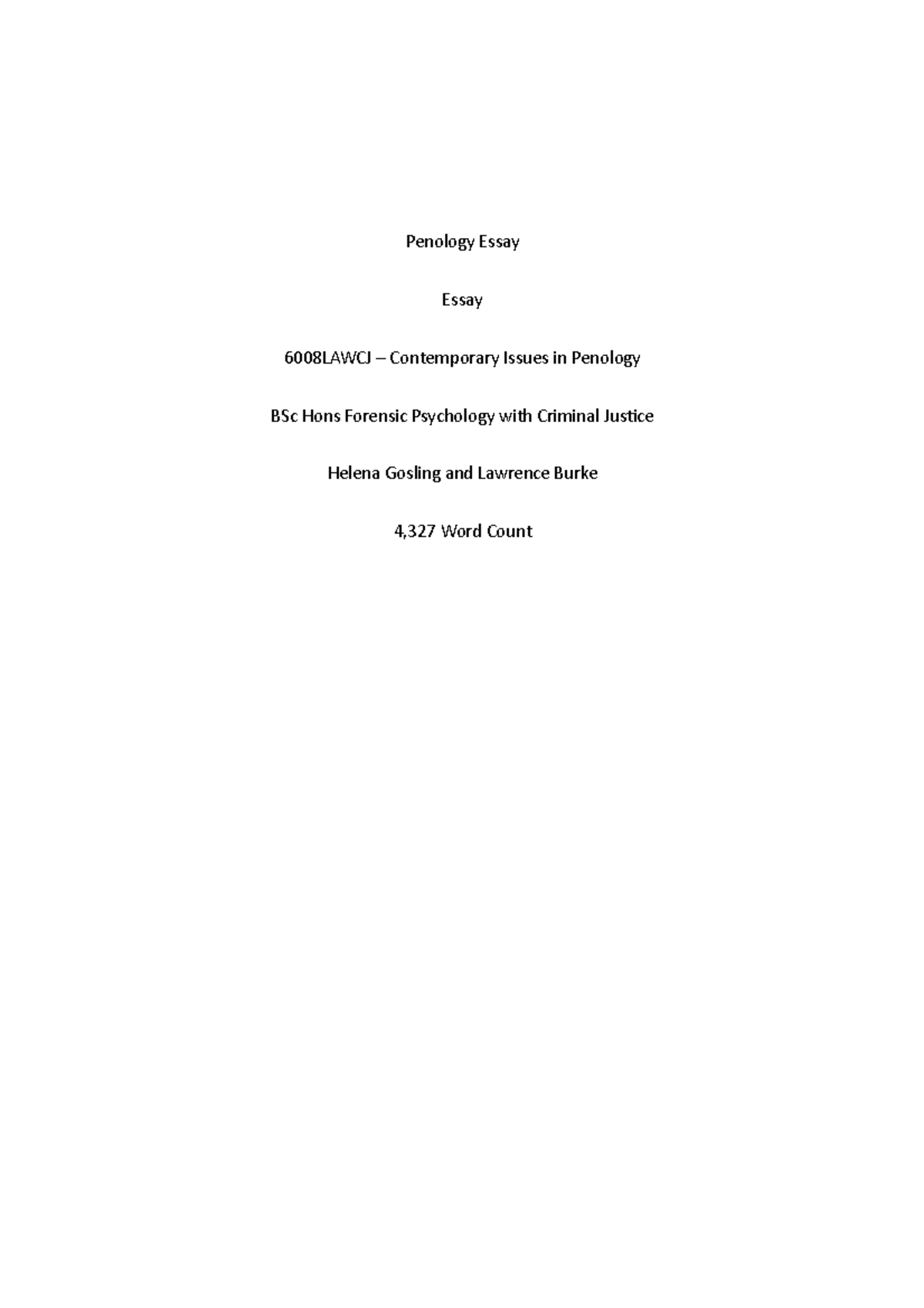 Penology Essay - Grade: 78 - Penology Essay Essay 6008LAWCJ ...