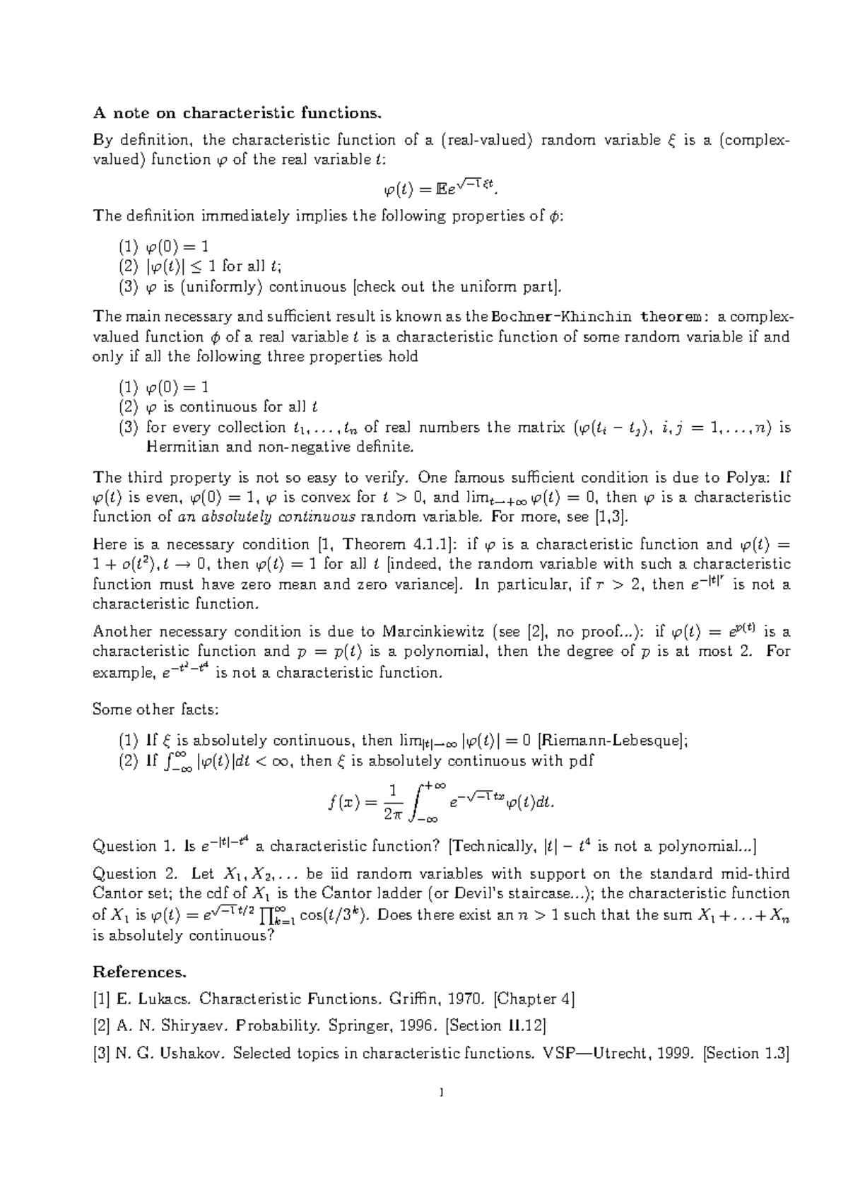 Characteristic Function A note on characteristic functions. By