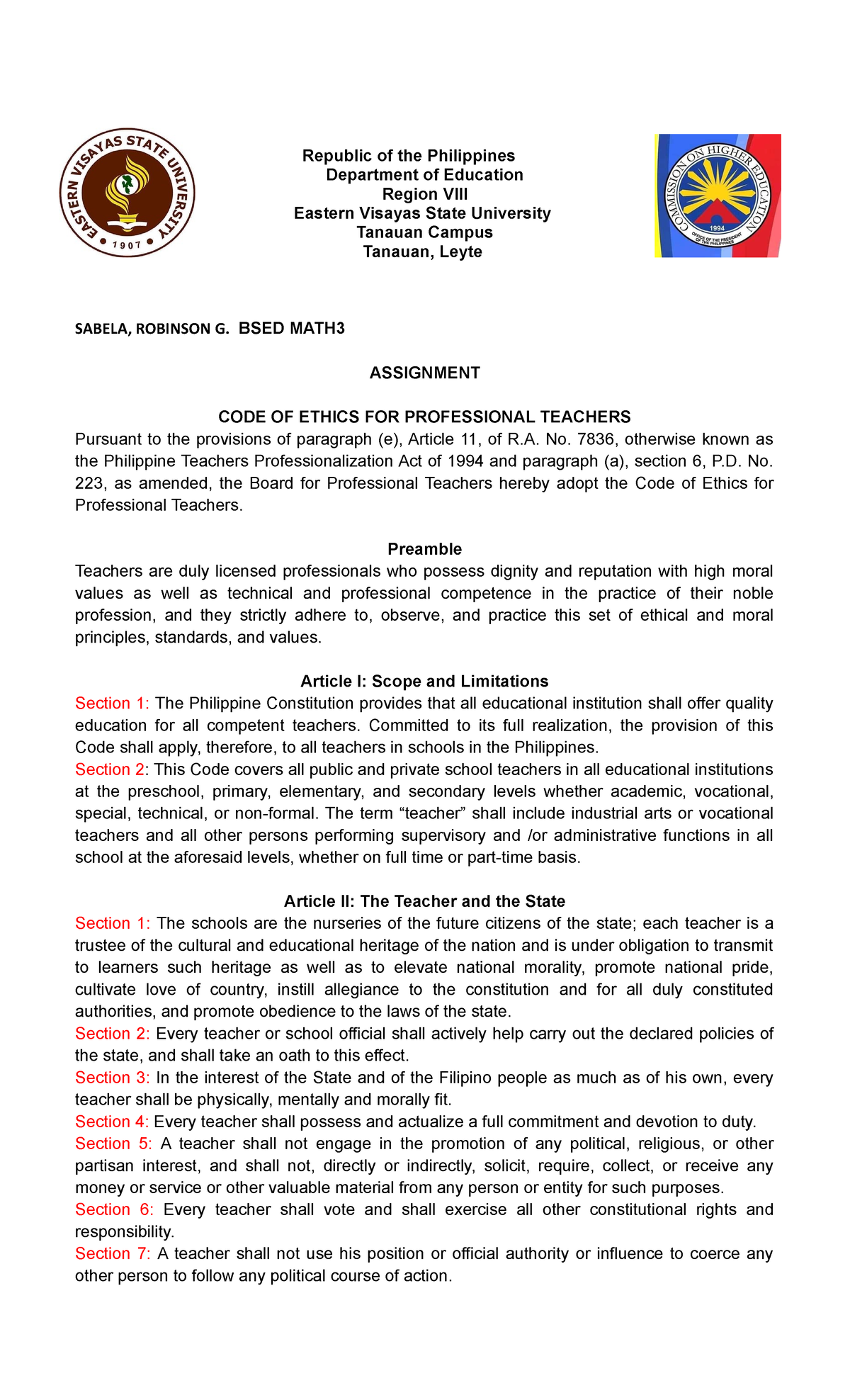 Code-of-Ethics - Code Of Ethics - Republic Of The Philippines ...