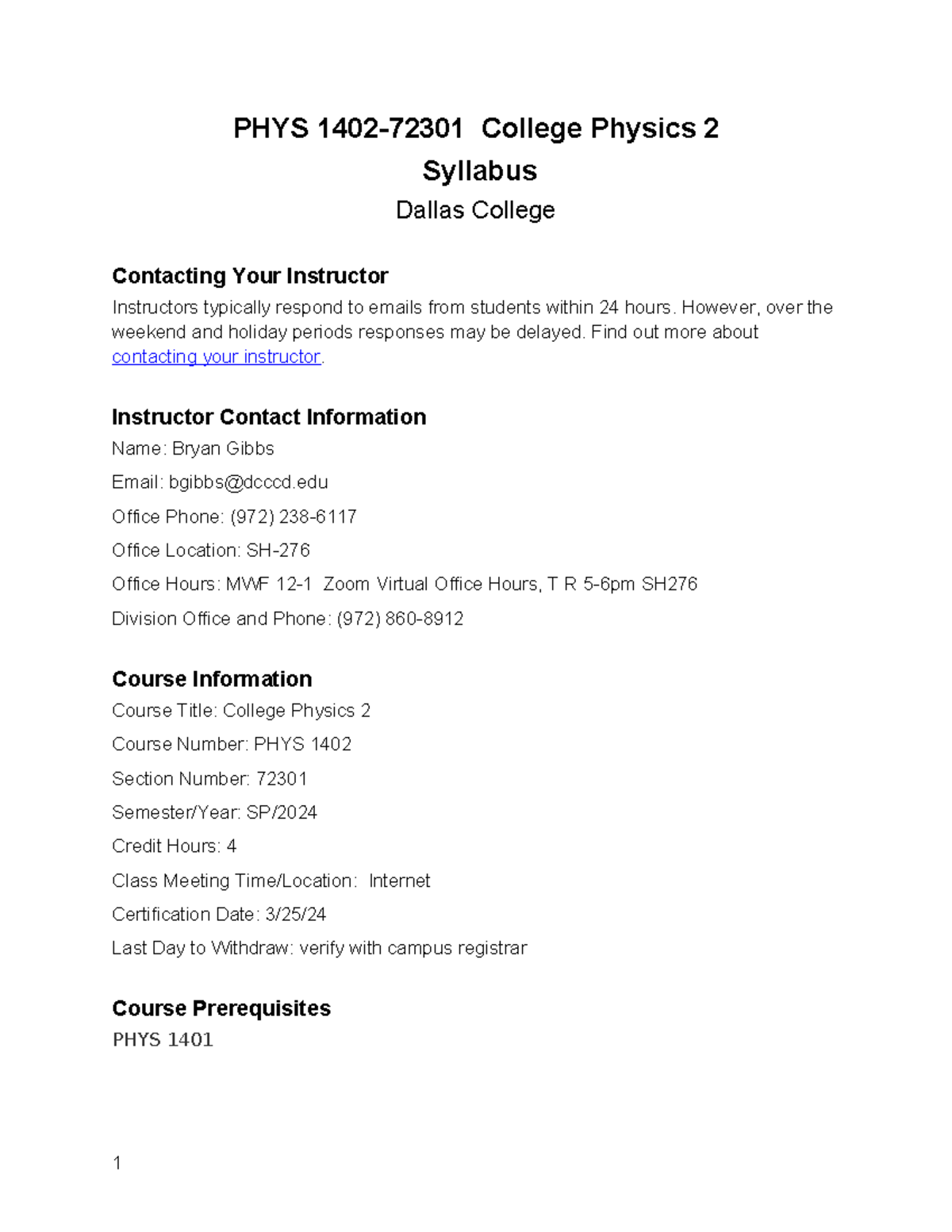 2024SP PHYS 1402 72301 - PHYS 1402-72301 College Physics 2 Syllabus ...