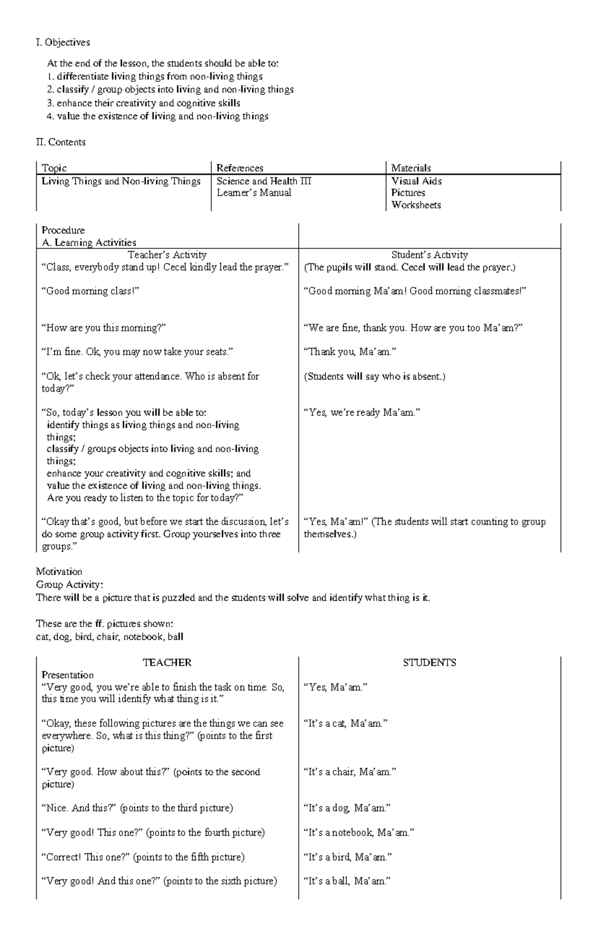 Detailed-lesson-plan-living-things-and-non-living-things compress - I ...