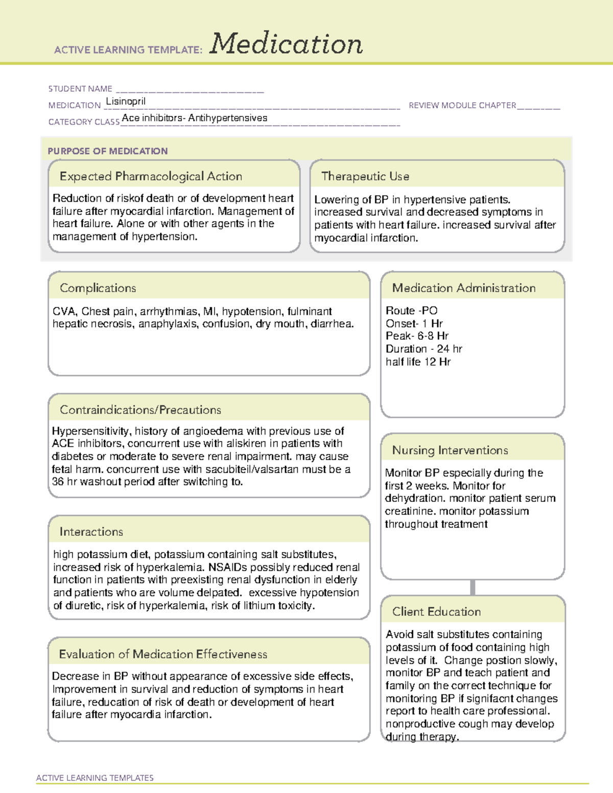 Lisinopril - med template - ACTIVE LEARNING TEMPLATES Medication ...