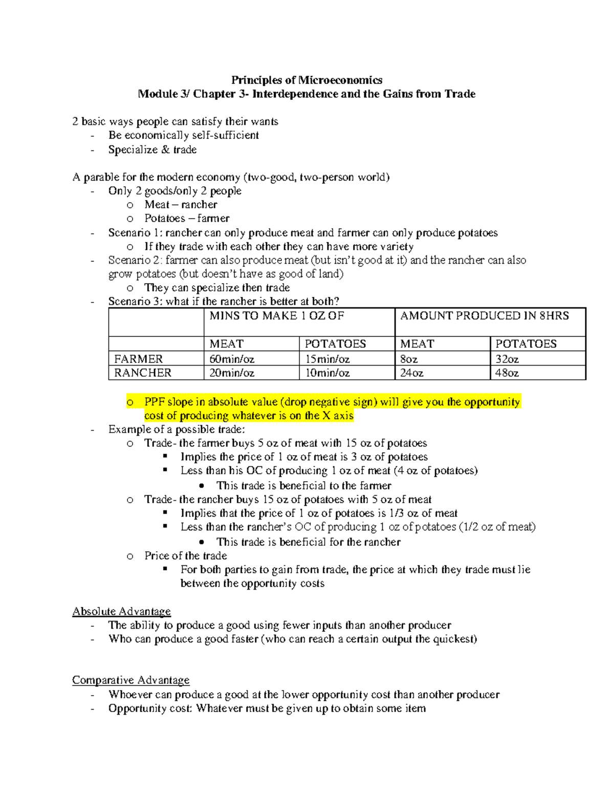 ECON 2020 Module 3 Interdependence and the Gains from Trade ...