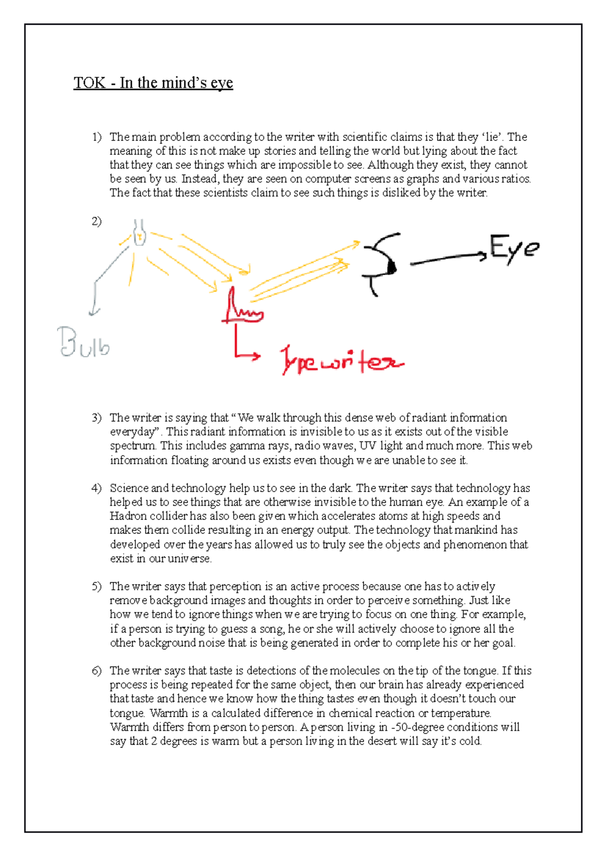 TOK Analysis Answer - TOK - In the mind’s eye The main problem ...