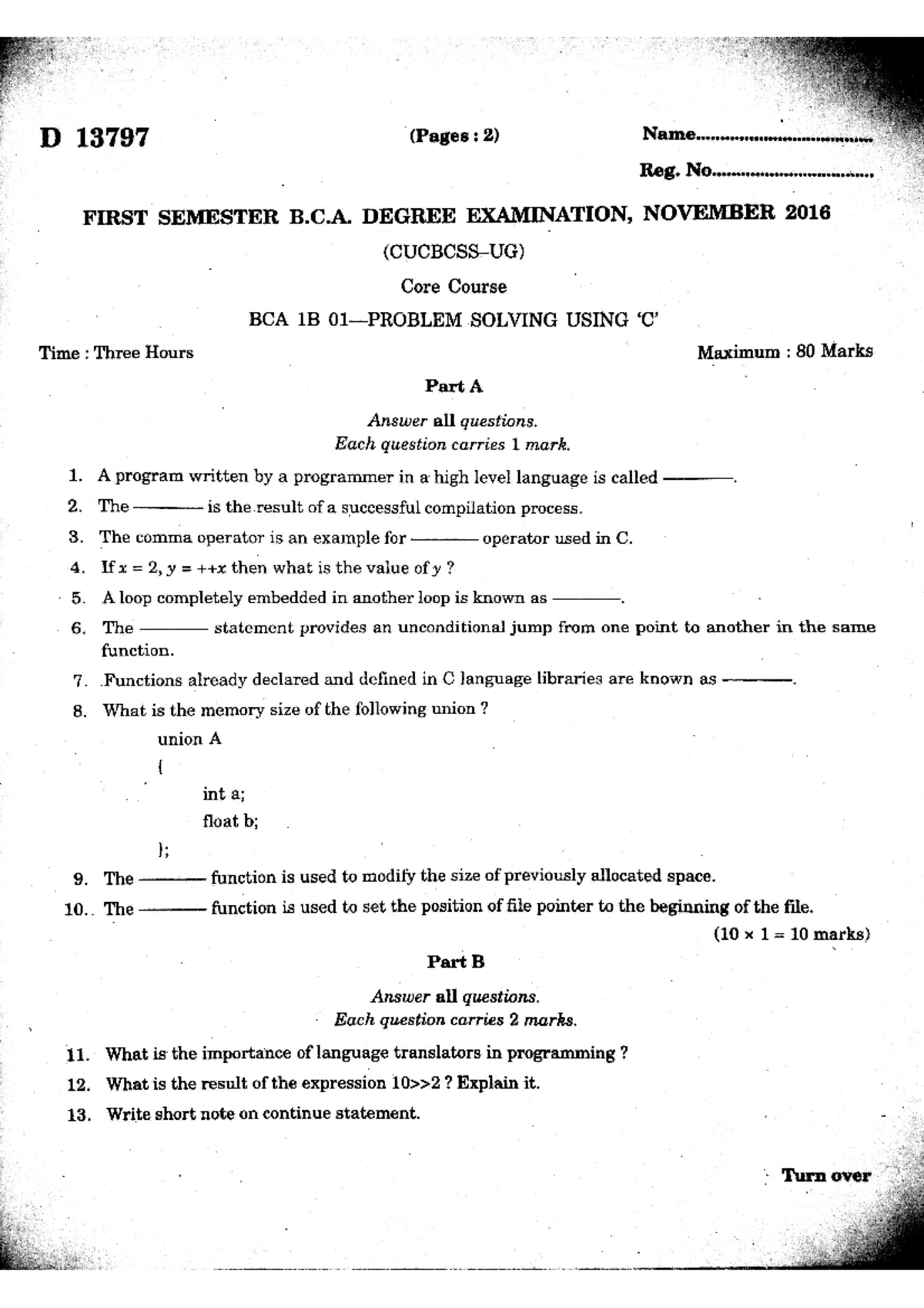 bca problem solving using c pdf calicut university