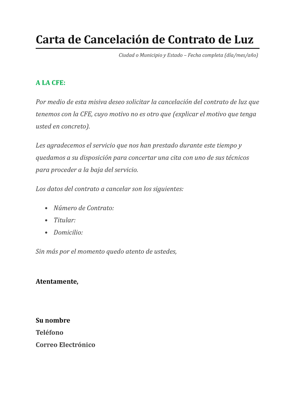 Carta De Cancelación De Servicios Carta De Cancelación De Contrato De 4168