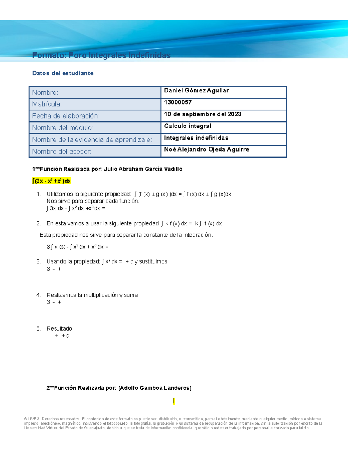 Foro Integrales Indefinidas- Equipo 2 - Formato: Foro Integrales ...