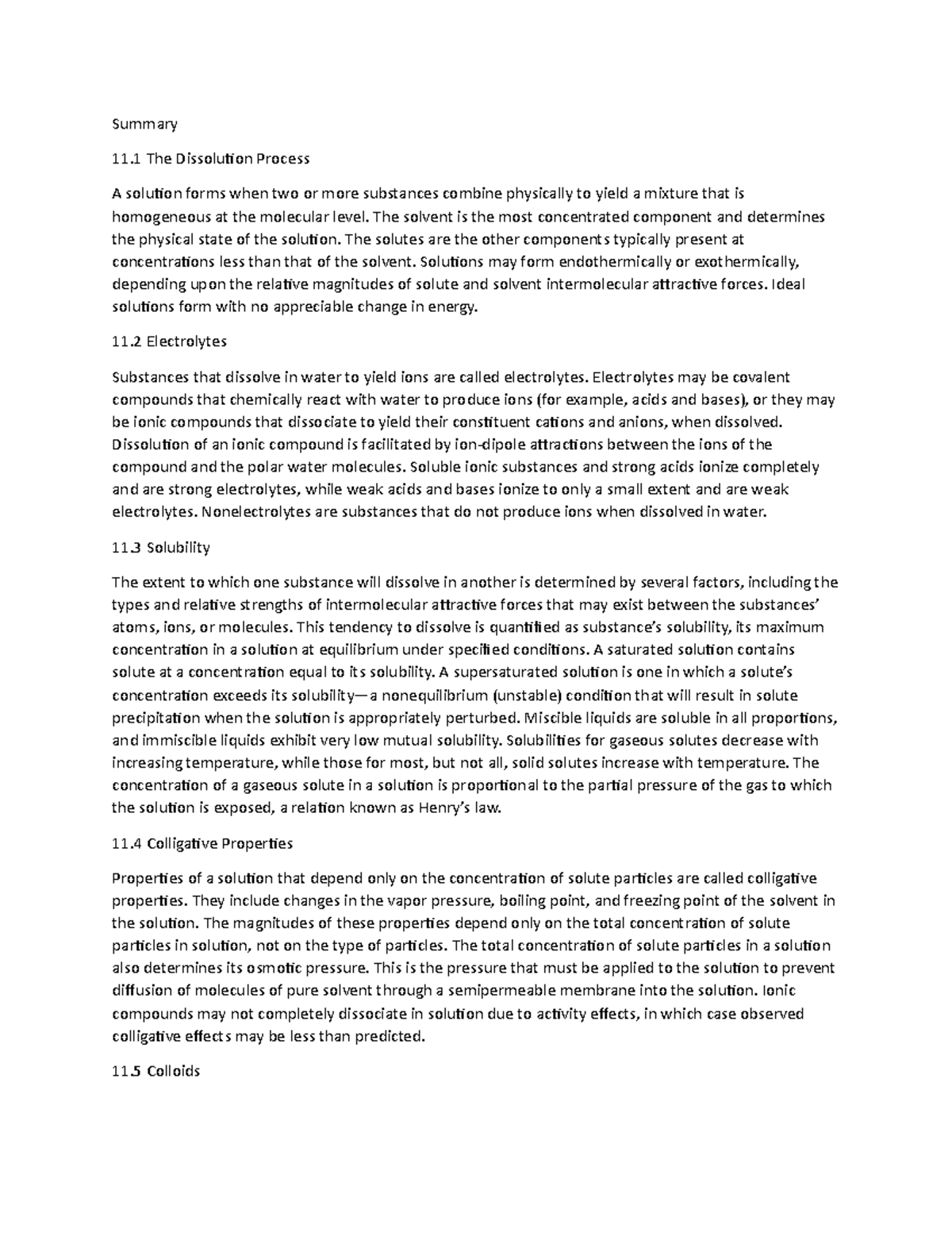 Document (22) - Chemistry recap notes - Summary 11 The Dissolution ...