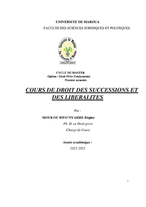 Cours DE Droit DE LA Famille - B. P. 46 Maroua COURS DE DROIT DE LA ...