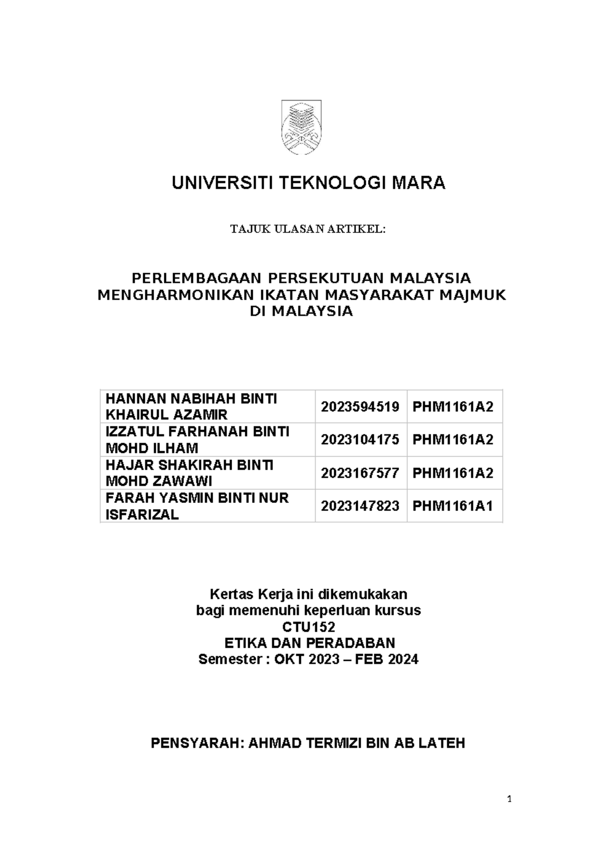 CTU Group 1 (update) - Boleh rujuk untuk tugasan berkumpulan CTU152 ...