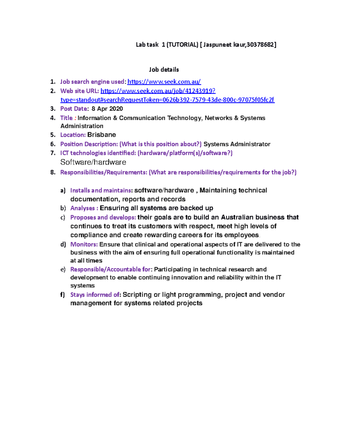 WEEK1 tutorial - lab task as well as assessment task - Lab task 1 ...
