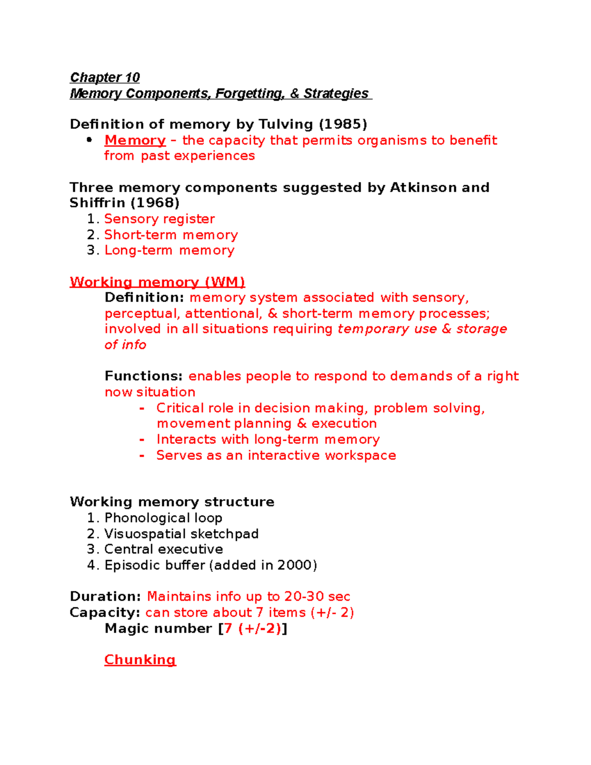 Motor Learn - Chapter 10 WKST - Chapter 10 Memory Components ...